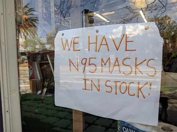 sign lets people know that n95 masks are in stock
