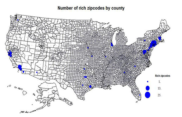 wealth by zip code map Rich Poor And Unequal Zip Codes Newgeography Com wealth by zip code map